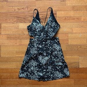 Topshop Floral Cut Out Mini Black Dress